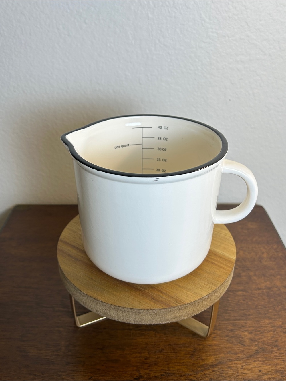 NWOT Magnolia Glossy White Ceramic 40 oz. Black Rim Pitcher